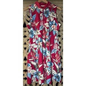 Tommy Bahama Golf Floral Sleeveless Quarter Zip Dress Pink Blue Women's L